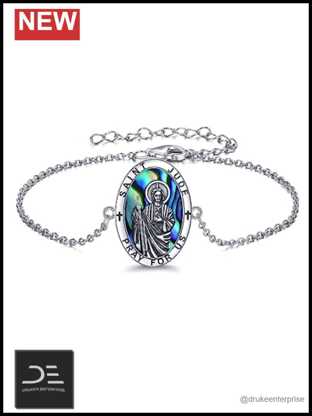 Sterling Silver Saint Jude Charm Bracelet for Women Men